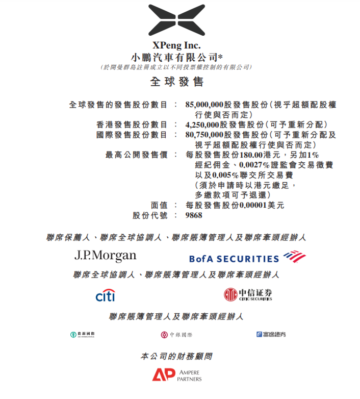 
小鵬汽車(09868)，今招股，預(yù)期